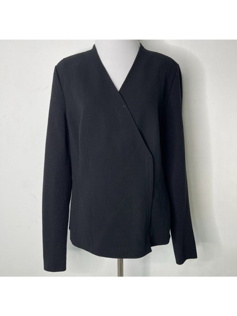 Akris Black Asymmetric Wrap Jacket Blazer Womens Size 14 V-Neck Minimalist Caree
